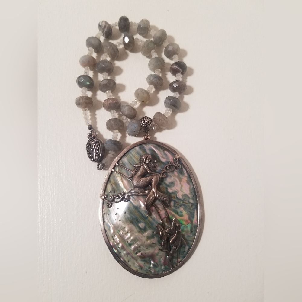 Moonstone and Abalone Shell with Sterling Silver pendant
